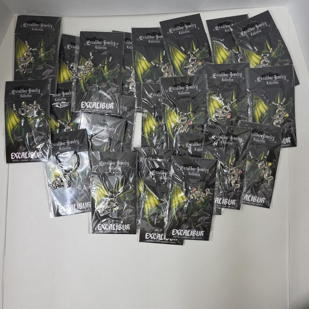 Reseller Lot Of 24 Excalibur Casino Dragon & Crystal Necklaces Fashion Craft - Picture 2 of 6